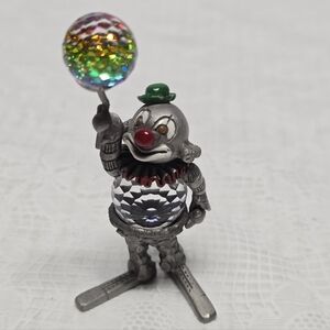 Vintage Fireball Pewter Clown Miniature Figurine With Iridescent Crystal Balloon